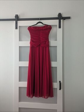 XOXO Strapless Ruched Formal Dress in Deep Red